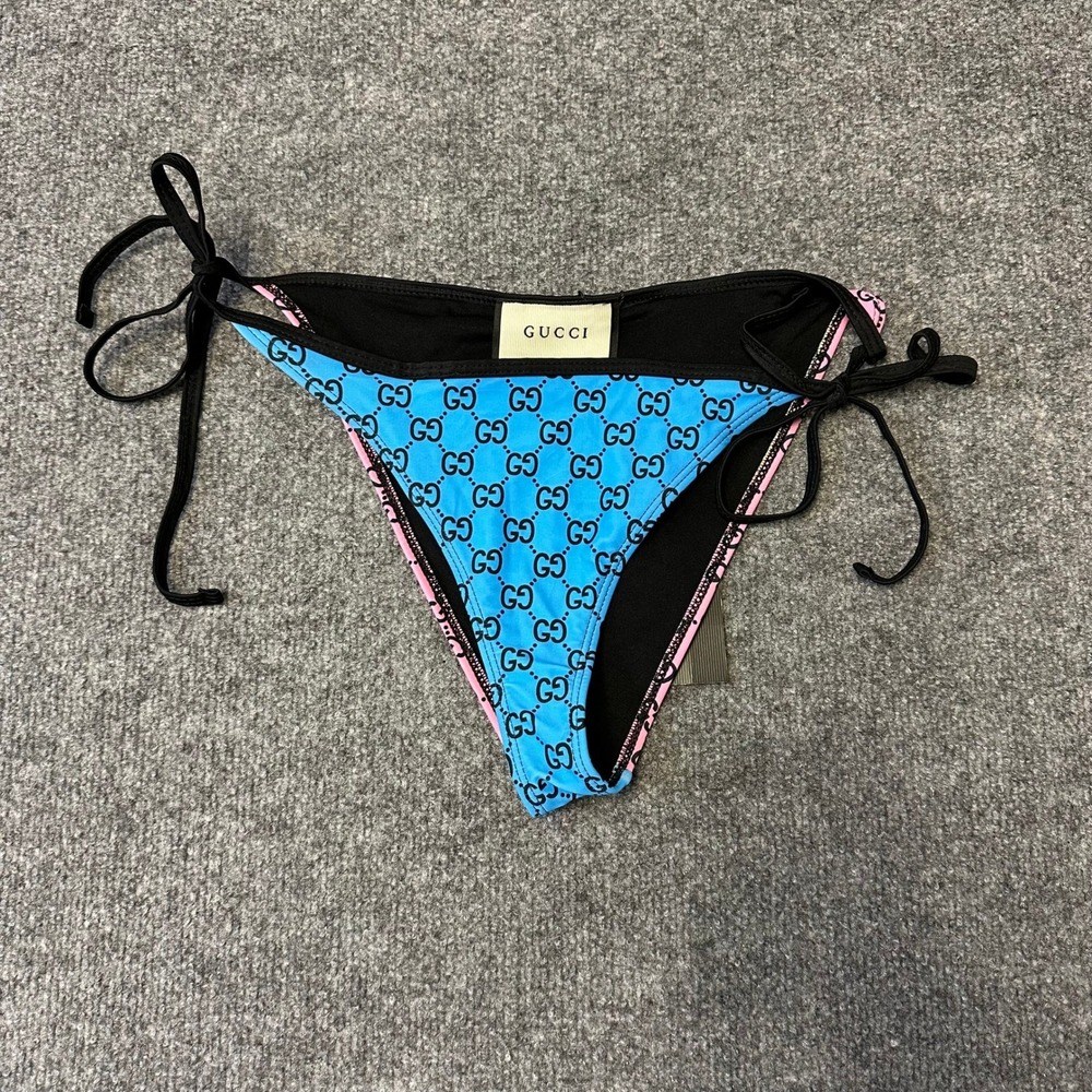 Gucci Bikini Bottom Womens Size XL Blue Pink GG Monogram Reversible Italy